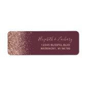 Burgundy Rose Gold Glitzer Wedding Rücksendeadress (Vorne)