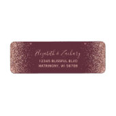 Burgundy Rose Gold Glitzer Wedding Rücksendeadress (Vorne)