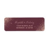 Burgundy Rose Gold Glitzer Wedding Rücksendeadress (Vorne)