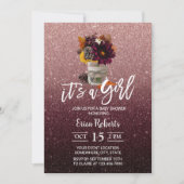 Burgundy & Rose Gold Herbstblütendusche Einladung (Vorderseite)