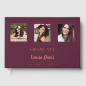 Burgundy Rose Gold Name Skript Foto Abschluss Gästebuch (Vorderseite)