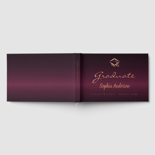 Burgundy Rose Gold-Name-Skript-Kappe Abschluss Gästebuch (Voll)