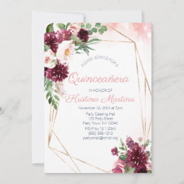 Burgundy Rose Gold Quinceñera Geburtstag Einladung