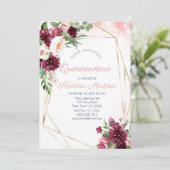 Burgundy Rose Gold Quinceñera Geburtstag Einladung (Stehend Vorderseite)