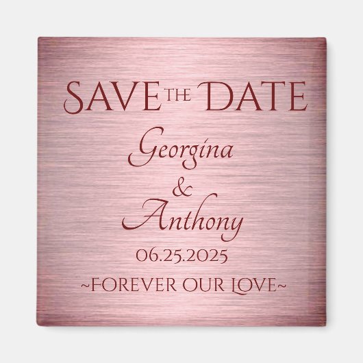 Burgundy Rose Gold Save the Date Custom Wedding Magnet (Vorne)