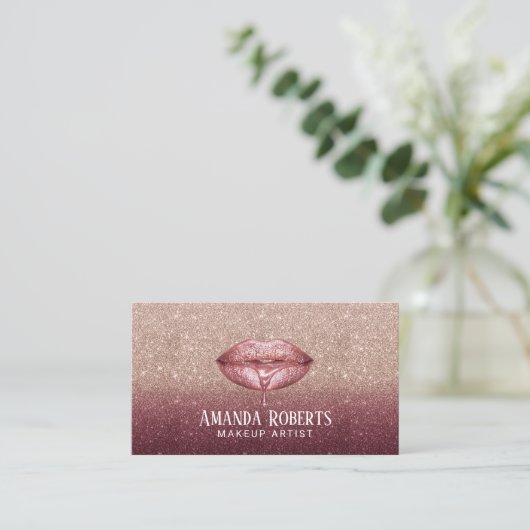 Burgundy Rose Gold Tropfen Lippen zum Basteln Visitenkarte (Stehend Vorderseite)