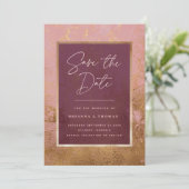 Burgundy Rose Gold Wedding Save the Date (Stehend Vorderseite)