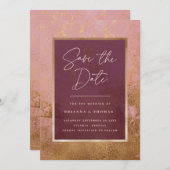 Burgundy Rose Gold Wedding Save the Date (Vorne/Hinten)