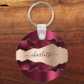 Burgundy Rose Goldmetall-Agat Marmornamenskript Schlüsselanhänger (Vorderseite)