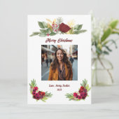 Burgundy Rose Holiday Card Feiertagskarte (Stehend Vorderseite)