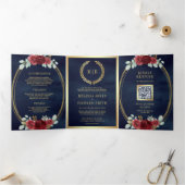 Burgundy-Rose in einem QR-Code Dreifach Gefaltete Einladung (Innenseite)