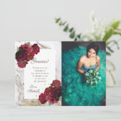Burgundy Rose Marble Quinceanera Danke Karte (Stehend Vorderseite)