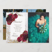 Burgundy Rose Marble Quinceanera Danke Karte (Vorne/Hinten)