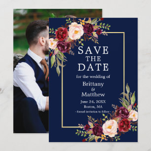 Burgundy-Rose mit Aquarellfarbe Foto Save The Date