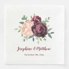 Burgundy Rose Peach Peony Bouquet Wedding Napkins Serviette