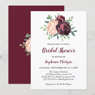Burgundy Rose Peach Peony Brautparty Einladung
