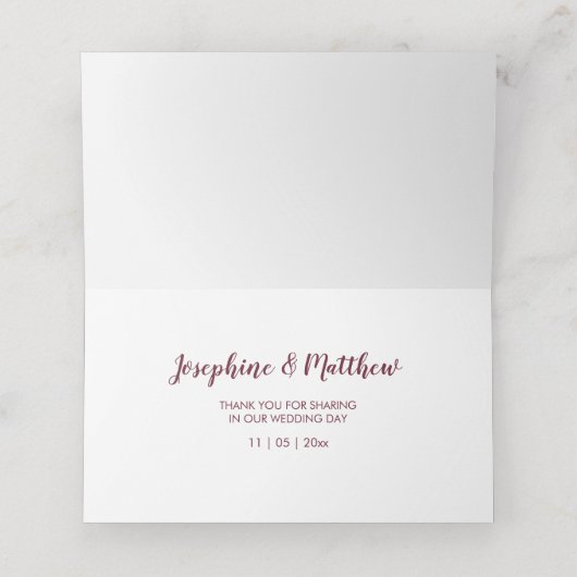 Burgundy Rose Peach Peony Floral Platzkarte (Innenseite Aufgefaltet)