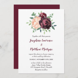 Burgundy Rose Peach Peony Floral Wedding Einladung
