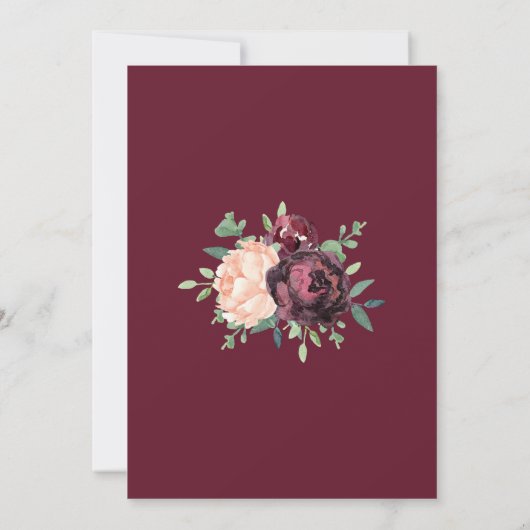 Burgundy Rose Peach Peony Floral Wedding Einladung (Rückseite)