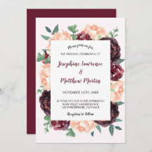 Burgundy Rose Peach Peony Floral Wedding