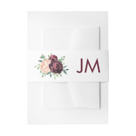 Burgundy Rose Peach Peony Monogram Wedding Einladungsbanderole