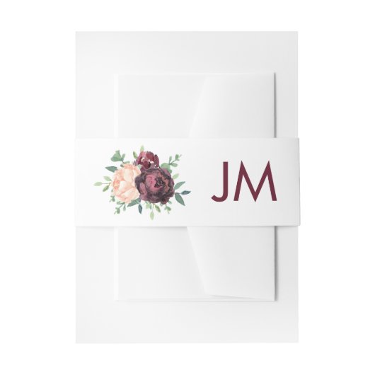 Burgundy Rose Peach Peony Monogram Wedding Einladungsbanderole (Vorderseite Beispiel)