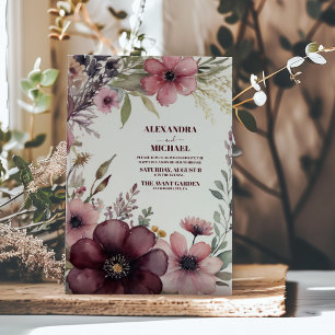 Burgundy Rose Ranunculus Wedding Einladung