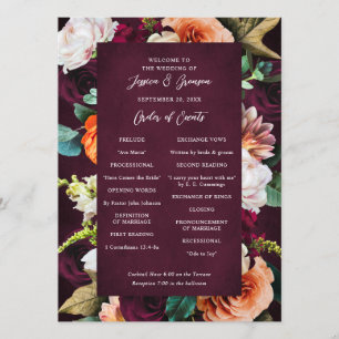 Burgundy Rose Ranunculus Wedding Programm