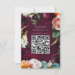 Burgundy Rose Ranunculus Wedding QR Code RSVP Karte