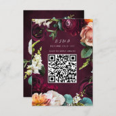 Burgundy Rose Ranunculus Wedding QR Code RSVP Karte (Vorne/Hinten)