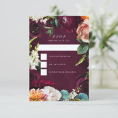 Burgundy Rose Ranunculus Wedding RSVP Karte (Stehend Vorderseite)