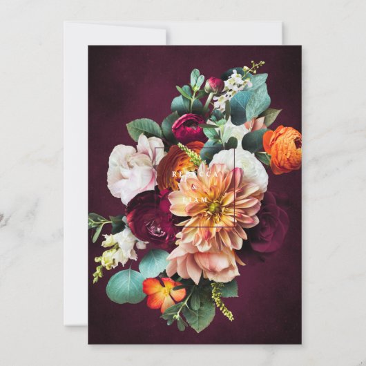 Burgundy Rose Ranunculus Wedding Save The Date (Rückseite)