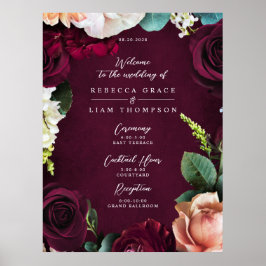 Burgundy Rose Ranunculus Wedding Willkommen Poster