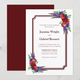Burgundy Rose Red Border Wedding Einladung