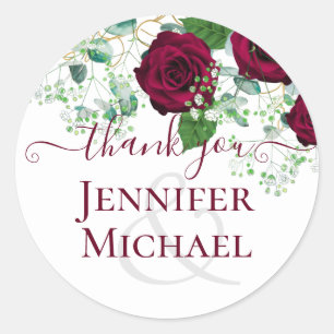 Burgundy Rose Sage Eukalyptus Wedding Runder Aufkleber