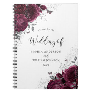 Burgundy Rose Silver Wedding Planner Notizblock