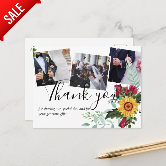 Burgundy Rose Sonnenblumen FOTO Danke Postcard Postkarte