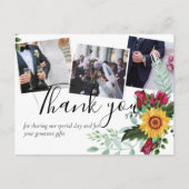 Burgundy Rose Sonnenblumen FOTO Danke Postcard Postkarte (Vorderseite)