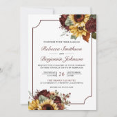 Burgundy Rose Sonnenblumen Foto QR Code Hochzeit Einladung (Vorderseite)