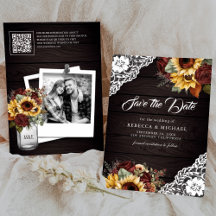 Burgundy Rose Sonnenblumen Holz QR Code Hochzeitss