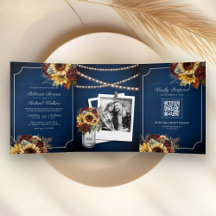 Burgundy Rose Sonnenblumen Navy Blue QR Code Hochz
