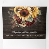 Burgundy Rose Sonnenblumen Wood QR Code Hochzeit Dreifach Gefaltete Einladung (Innen Erste Seite)