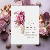 Burgundy Rose und Goldstaub Elegante Hochzeit Einladung