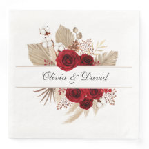 Burgundy Rose und Pampas Grass Wedding Napkins
