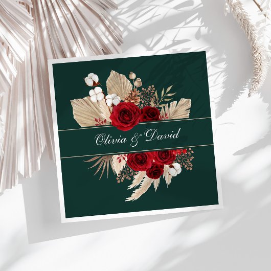 Burgundy Rose und Pampas Grass Wedding Napkins Serviette