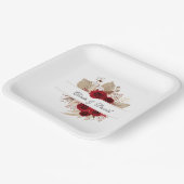 Burgundy Rose und Pampas Grass Wedding Pappteller (Gewinkelt)