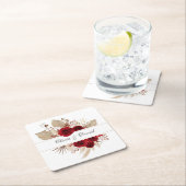 Burgundy Rose und Pampas Grass Wedding Rechteckiger Pappuntersetzer (Vor Ort)