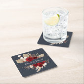 Burgundy Rose und Pampas Grass Wedding Rechteckiger Pappuntersetzer (Vor Ort)