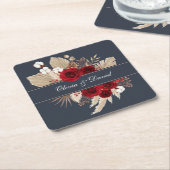 Burgundy Rose und Pampas Grass Wedding Rechteckiger Pappuntersetzer (angewinkelt)