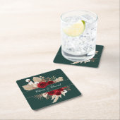 Burgundy Rose und Pampas Grass Wedding Rechteckiger Pappuntersetzer (Vor Ort)